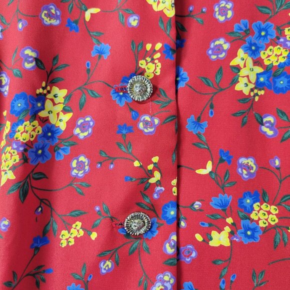 Leslie Fay Womens Button Up Blouse‎ M Red Floral Print Vintage 90s Cottagecore - Picture 7 of 10